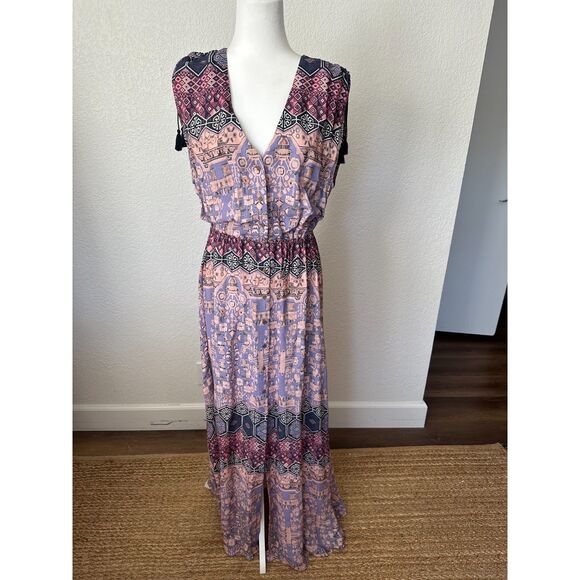TIGERLILY BELLE EAU MAXI DRESS Tassel Bohemian Button Down Size US 8 - Picture 3 of 14
